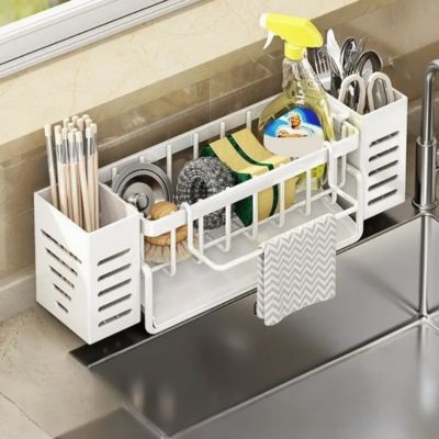 porte éponge cuisine en métal blanc