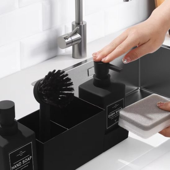 Porte eponge evier avec deux distributeurs de savon