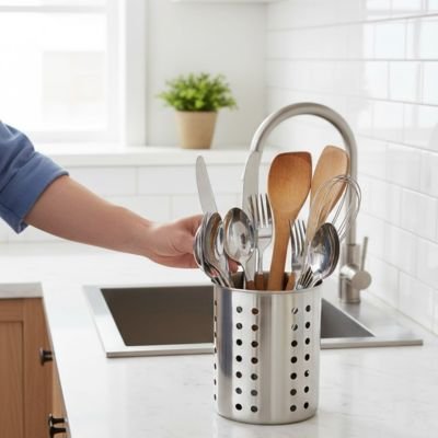 Range couvertâ cylindrique en acier inoxydable