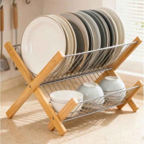 gouttoir vaisselle bois de bambou et acier