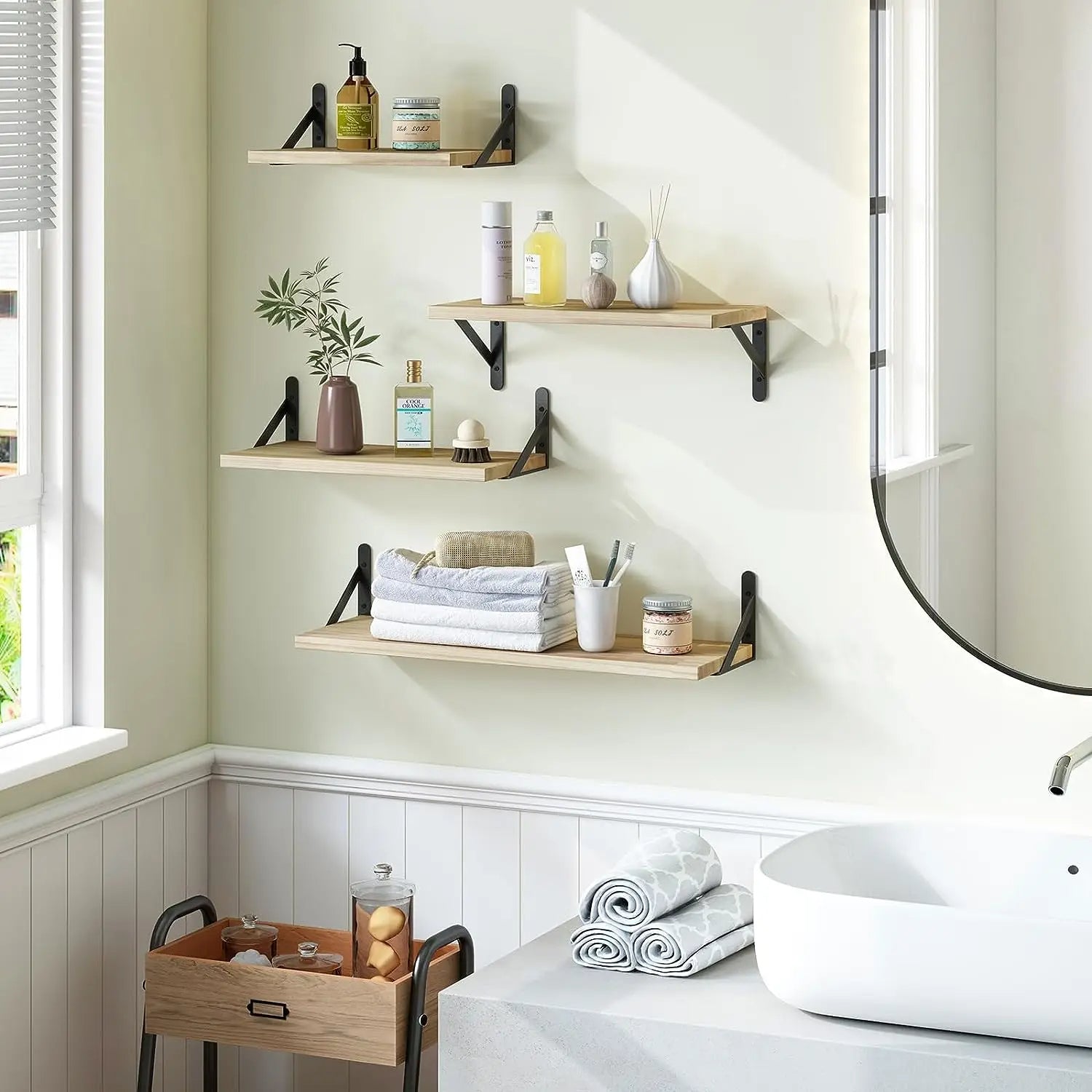 etagere bois murale pour salle de bain