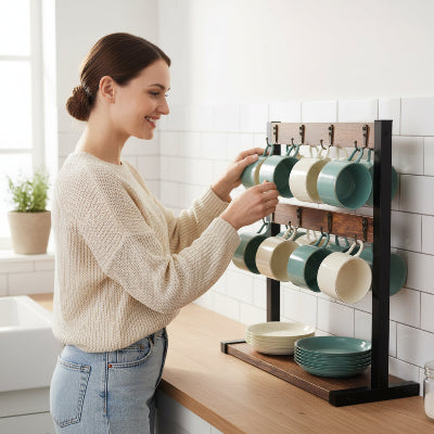 etagere bois pour cuisine avec crochets