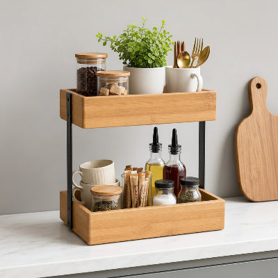 etagere bois pour cuisine avec deux niveaux