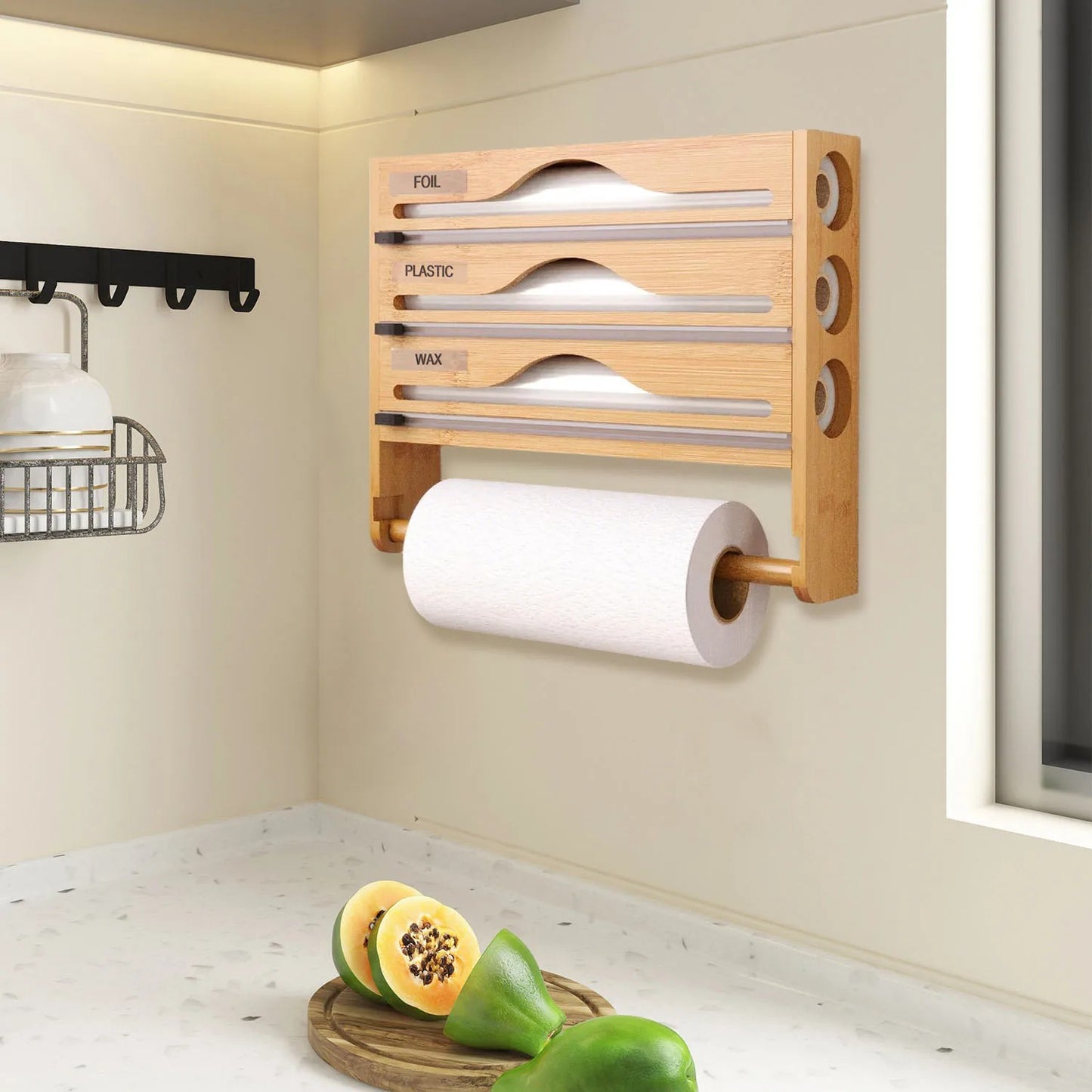 etagere en bois pour cuisine pour rouleaux