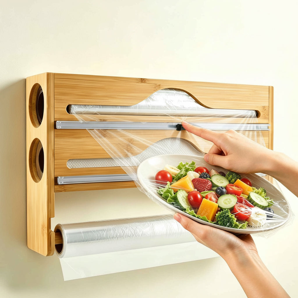 etagere en bois pour cuisine trois rouleaux