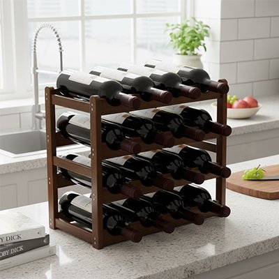 etagere porte bouteille quatre niveaux en bois