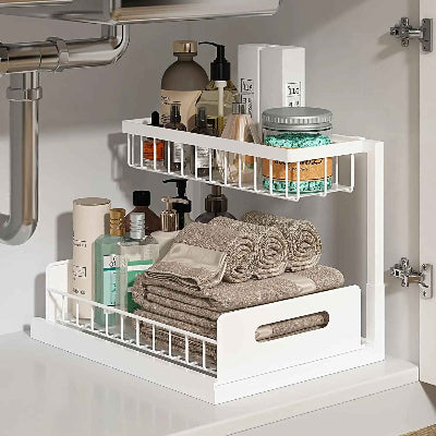 organisateur sous évier extensible blanc