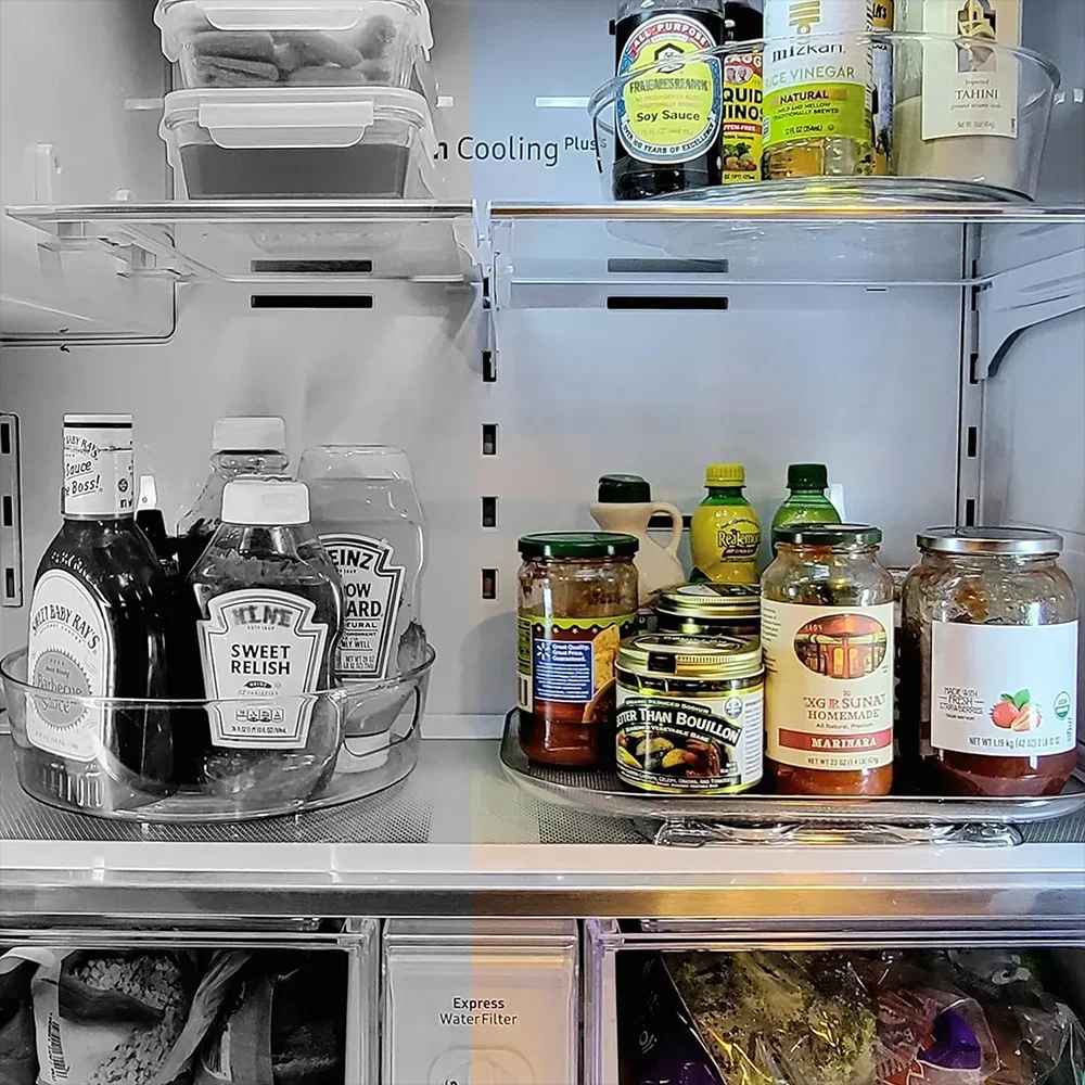 rangement canette frigo plateau rotatif