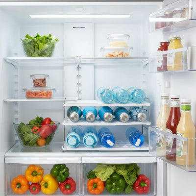 rangement canettes frigo à trois niveaux