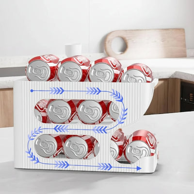 rangement canettes frigo avec trois niveaux