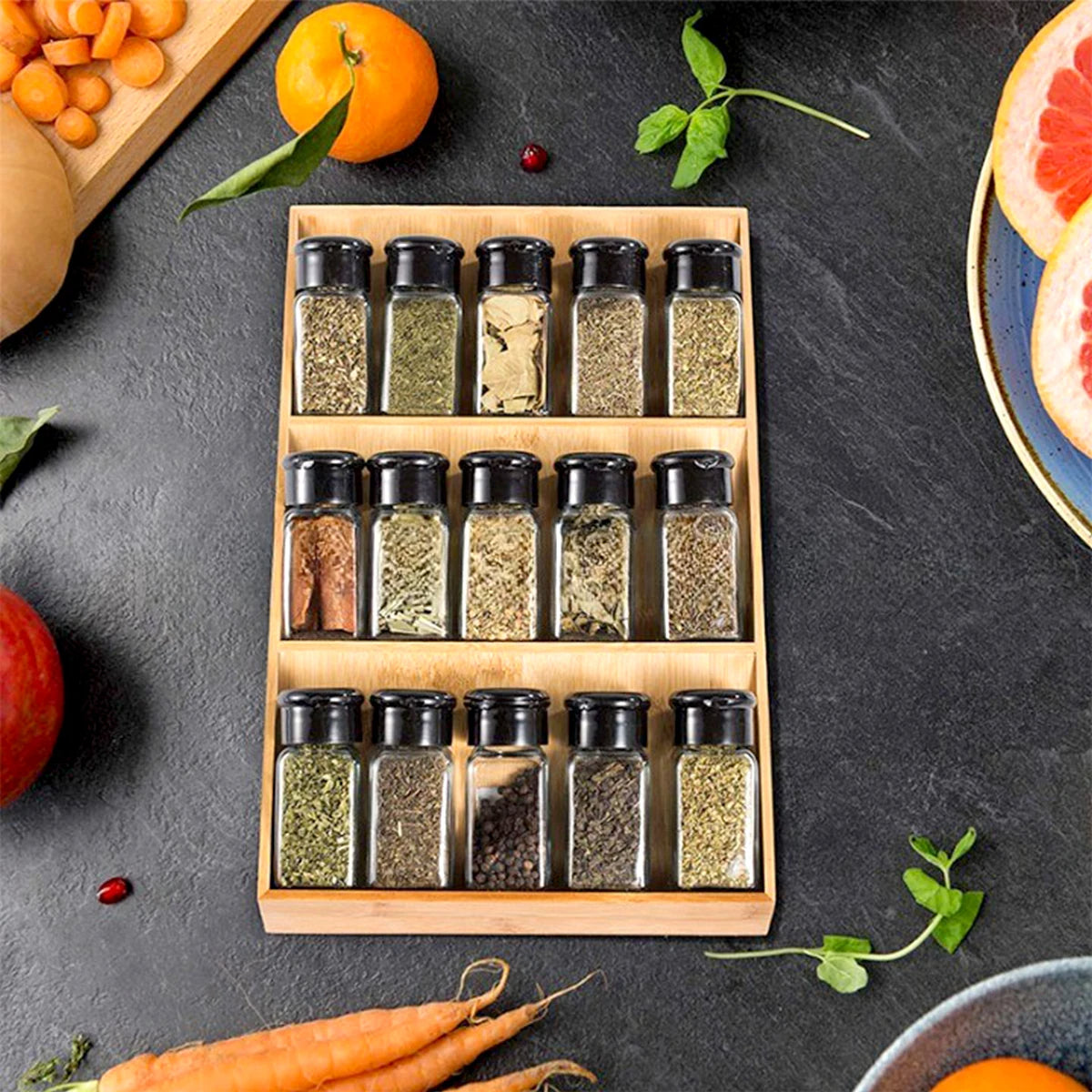 rangement epices tiroirs bois