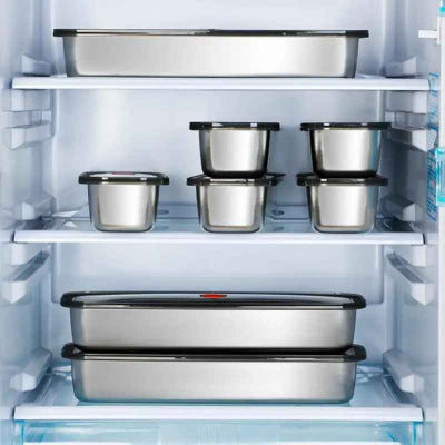 rangement frigo en acier inoxydable