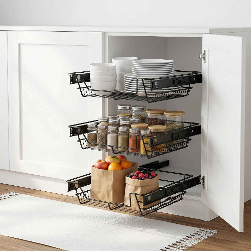 rangement sous l'evier de cuisine en acier